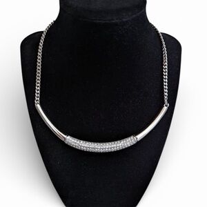 Touchstone Crystal by Swarovski White Collar Necklace (Rhodium Plated)